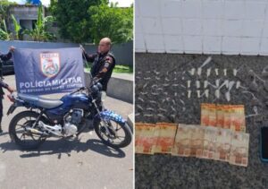 Polícia apreende drogas, dinheiro e moto e conduz dois jovens à delegacia, em Campos