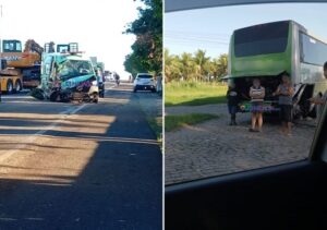 Acidente entre ambulância e ônibus é registrado na BR-101, em Campos Acidente entre ambulância e ônibus é registrado na BR-101, em Campos