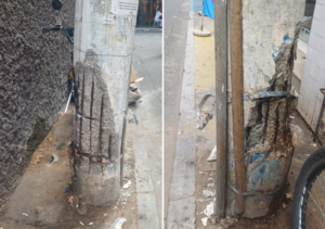 Poste com risco de queda causa preocupação no Centro de Campos