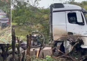 Homem morre em batida frontal entre carro de locadora e carreta na BR-356, em Itaperuna