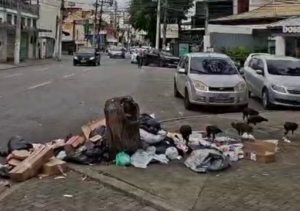Morador denuncia lixo espalhado e urubus na praça na Avenida Pelinca, em Campos Morador denuncia lixo espalhado e urubus na praça na Avenida Pelinca, em Campos